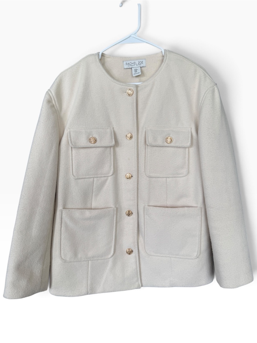 Rachel Zoe Cream Collarless Button-Front Jacket - Medium
